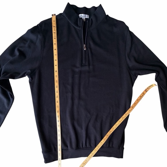 Peter Millar Black Cotton 1/4 Zip Pullover with Cuffed Sleeves and Hem, Medium - Picture 3 of 7